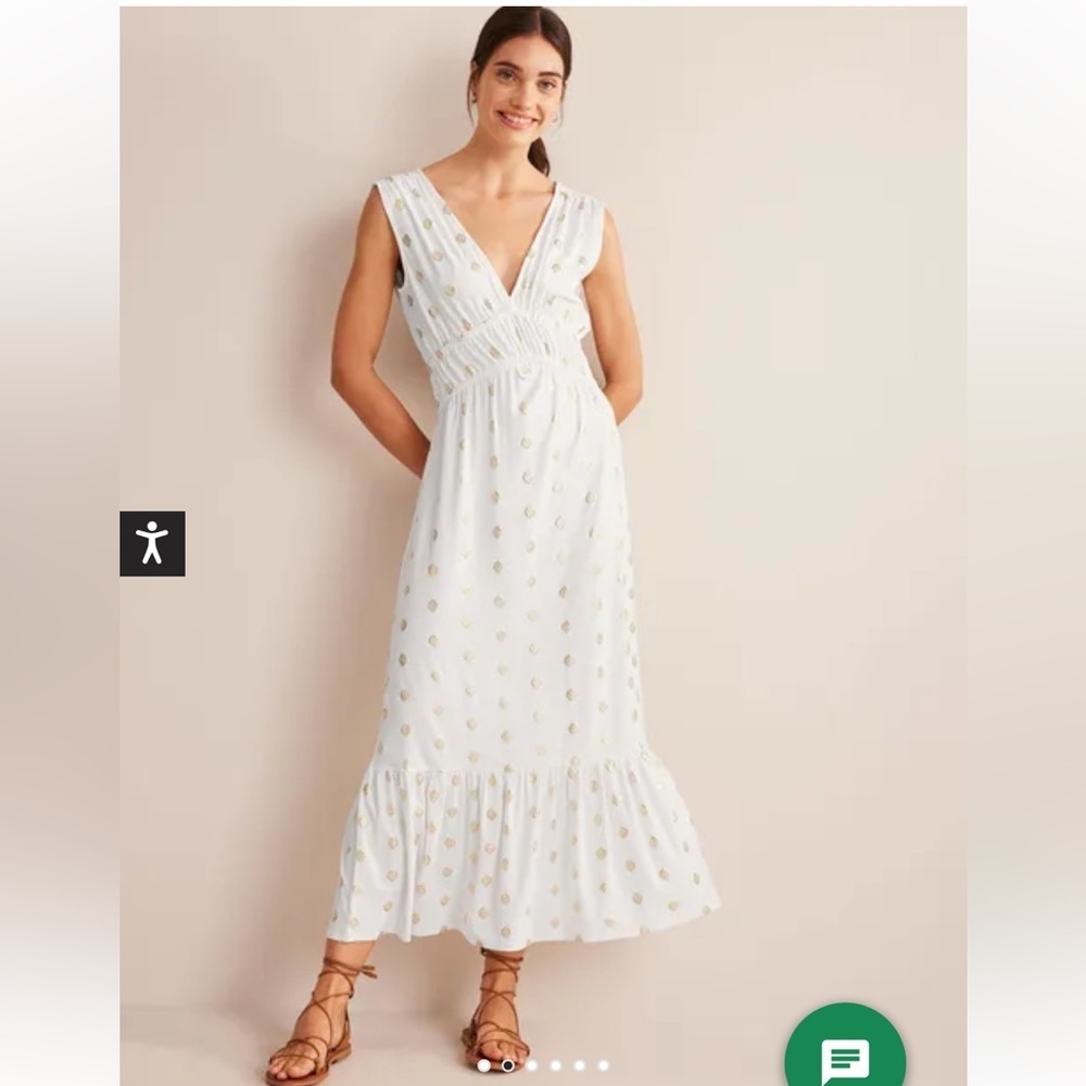 Boden Women’s Smocked Jersey Maxi Dress White, Tranquil Leaf Size 8